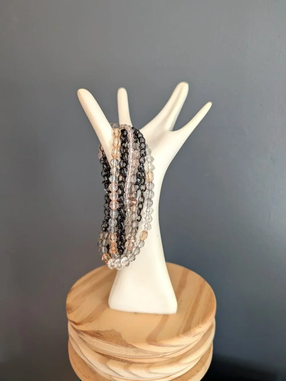 Multi strand chain and bead bracelet